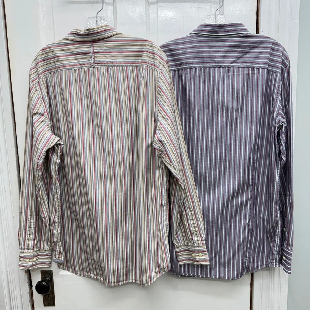 2 Banana Republic Mens Large‎ Button Down Shirts Classic Slim Fit Striped